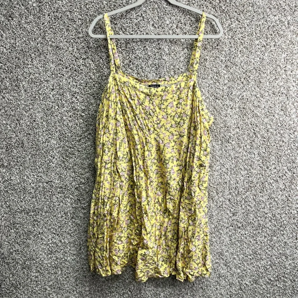 Torrid Dress Women's 3X Mini Challis Yellow Floral Print Sleeveless Babydoll - Picture 2 of 7